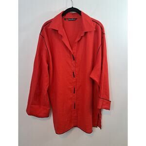 Courtney Washington Vintage Red Linen Top Button-up Kimono Sleeve Size Medium